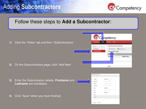 Add a Subcontractor .
